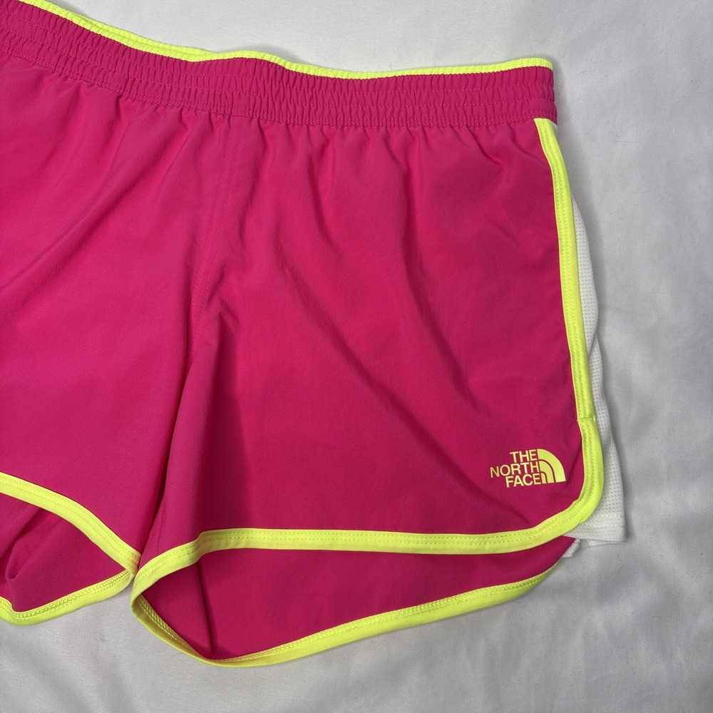 The North‎ Face GTD Women's Small Running Shorts Azalea Pink Dayglo Yellow - Picture 2 of 9